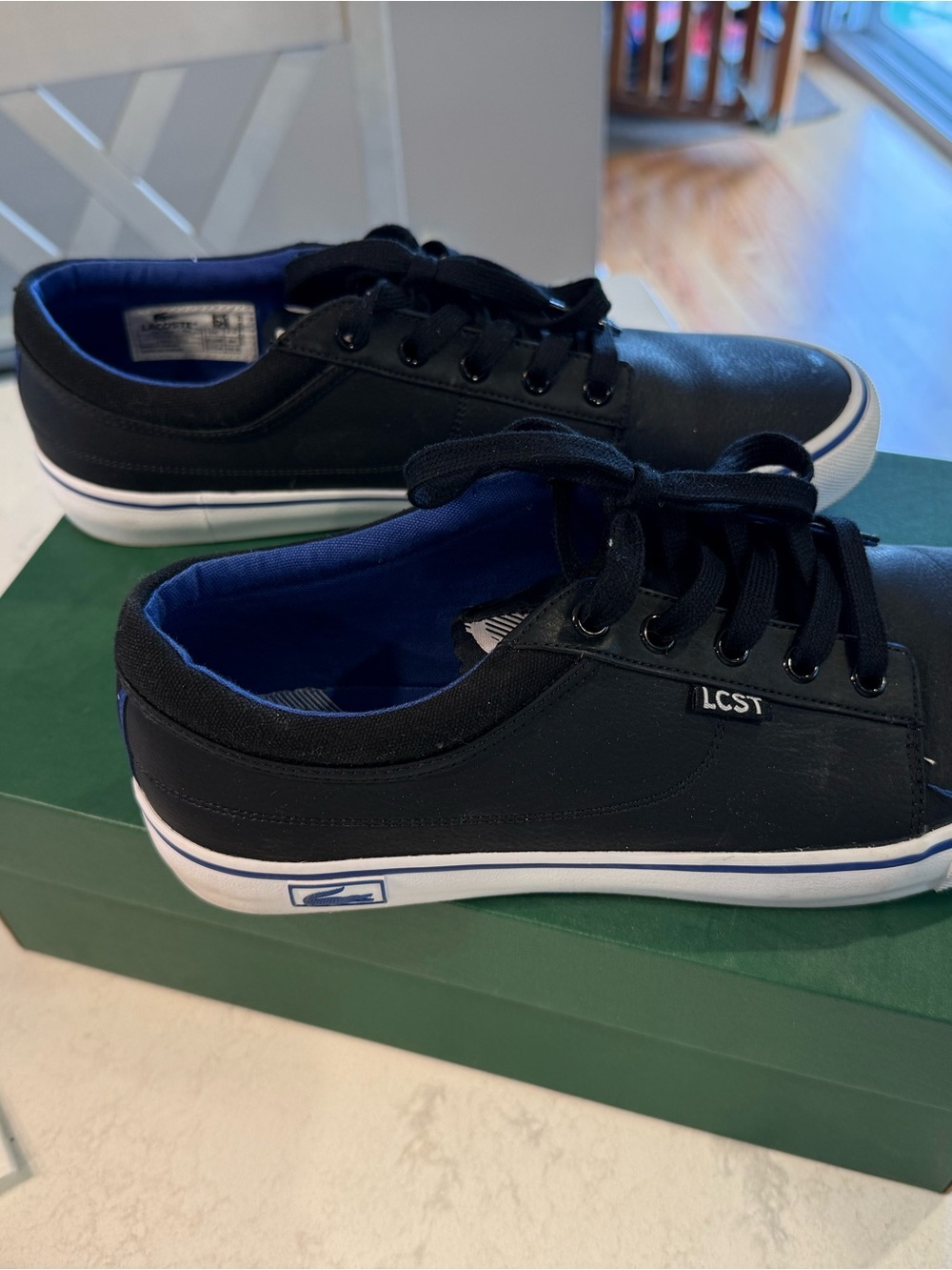 Lacoste Men’s Black Low-Top Sneakers with Blue Lining 10.5